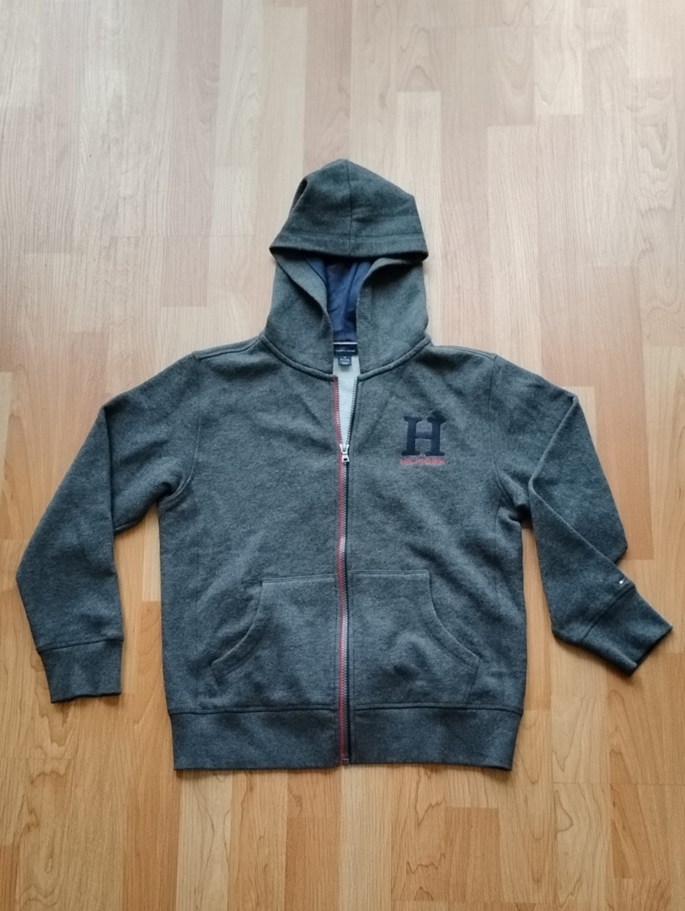 Tommy Hilfiger Dark Gray Hooded Zip Jacket with Navy Lining